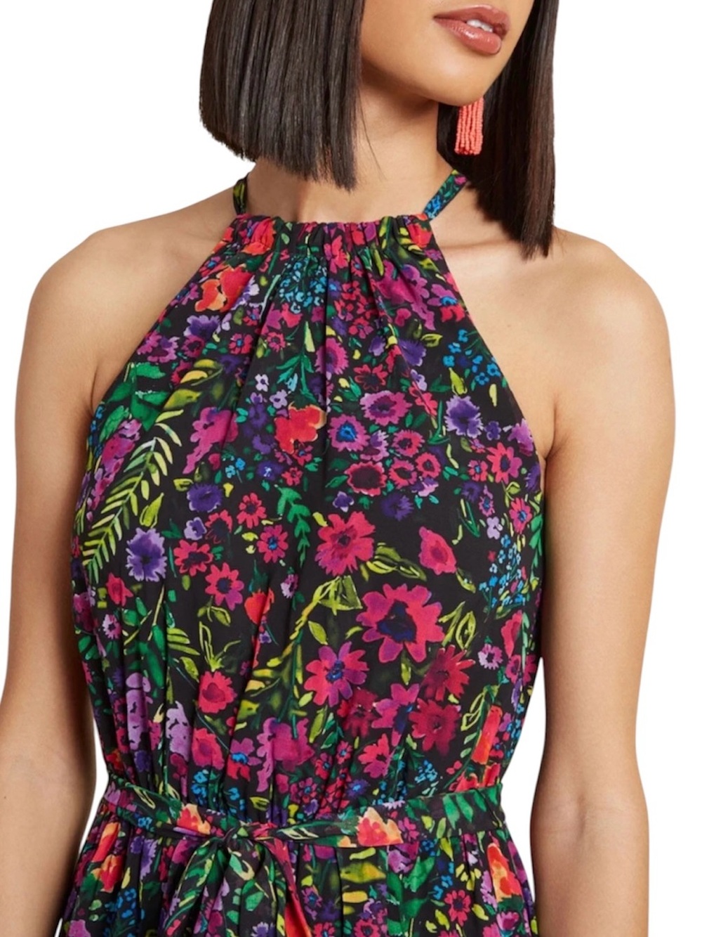 ModCloth Illuminated Elegance Vibrant Floral Halter Maxi Dress Size S